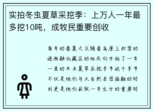 实拍冬虫夏草采挖季：上万人一年最多挖10吨，成牧民重要创收