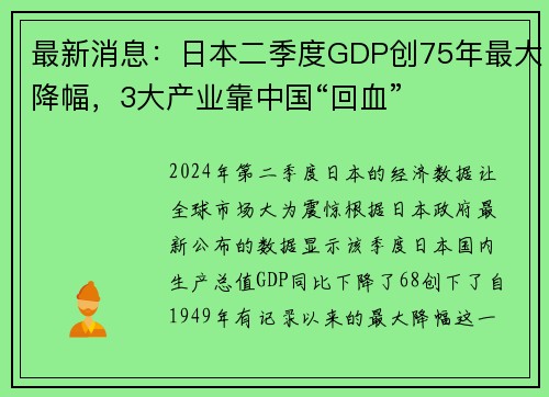 最新消息：日本二季度GDP创75年最大降幅，3大产业靠中国“回血”
