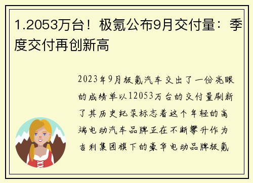 1.2053万台！极氪公布9月交付量：季度交付再创新高