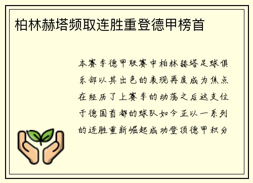 柏林赫塔频取连胜重登德甲榜首