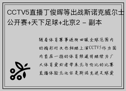 CCTV5直播丁俊晖等出战斯诺克威尔士公开赛+天下足球+北京2 - 副本