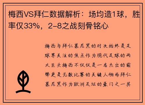 梅西VS拜仁数据解析：场均造1球，胜率仅33%，2-8之战刻骨铭心
